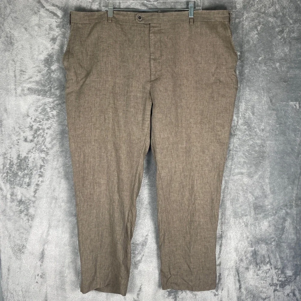 Joseph Abboud Trousers Mens 48 Fits 44 Brown EUC Linen Italian Fabric Heritage